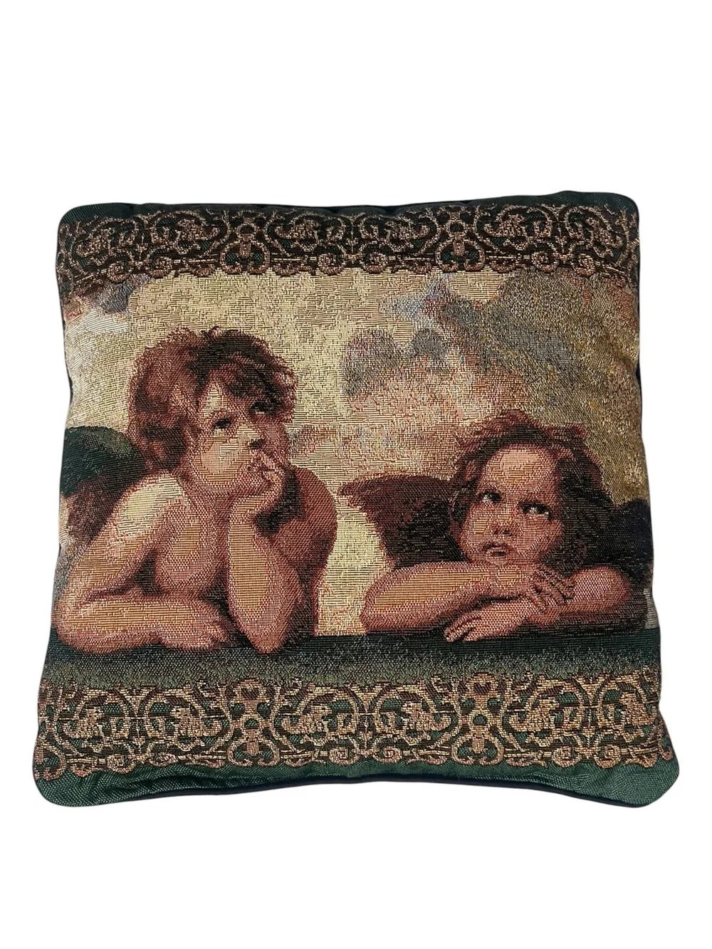 Vintage Raphael Cherubs Sistine Madonna Tapestry Throw Pillow 14x14 Angels